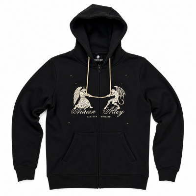 Sudadera Full Zip Angel VS Demon Black Adrian Alley...